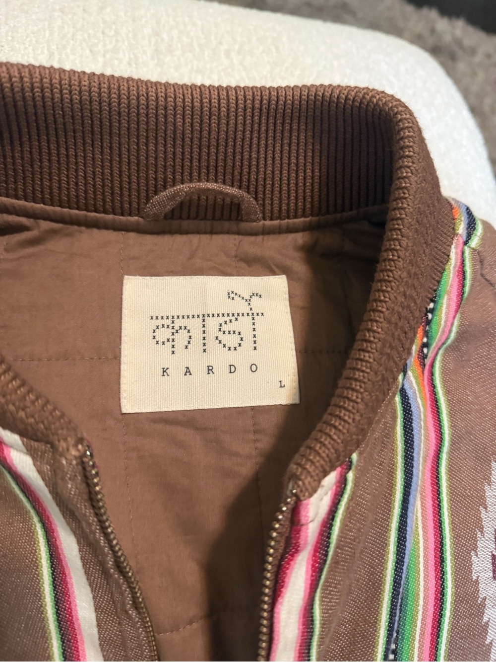 Kardo Brown Striped Aztec-Accent Jacket max bomber - Picture 2 of 4